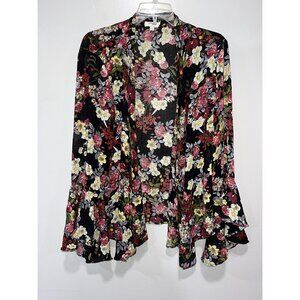 Umgee Floral Sheer Kimono‎ Cardigan With Bell Sleeves, Large